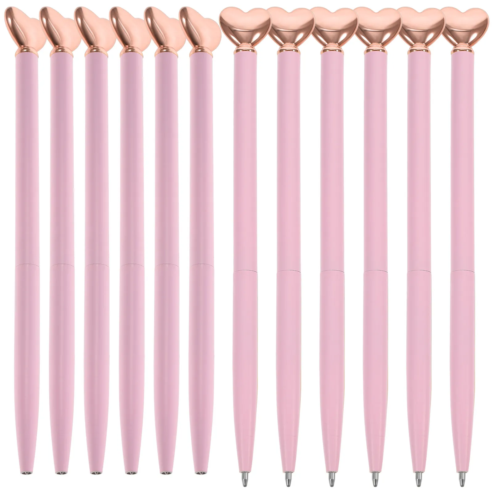 12Pcs Metal Ballpoint Pen Heart Headed Ergonomic Multi-Function Students Pen Smooth Writing Portable Household School