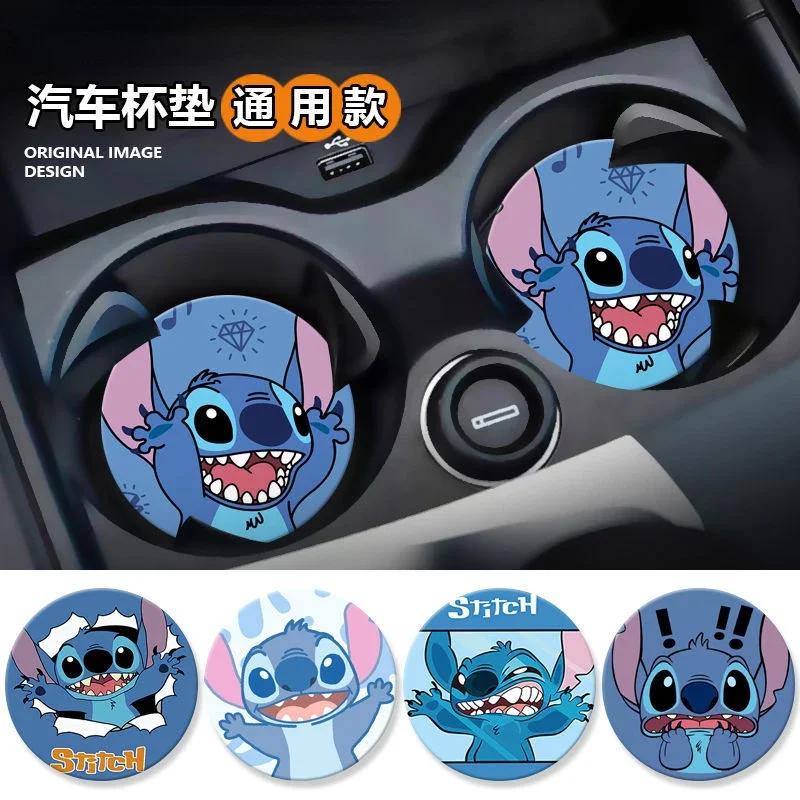 Disney Stitch Creative Cute Cartoon Animation Car Storage Car Interior Decoration Creative Personalized Anti-Slip Water Coaster