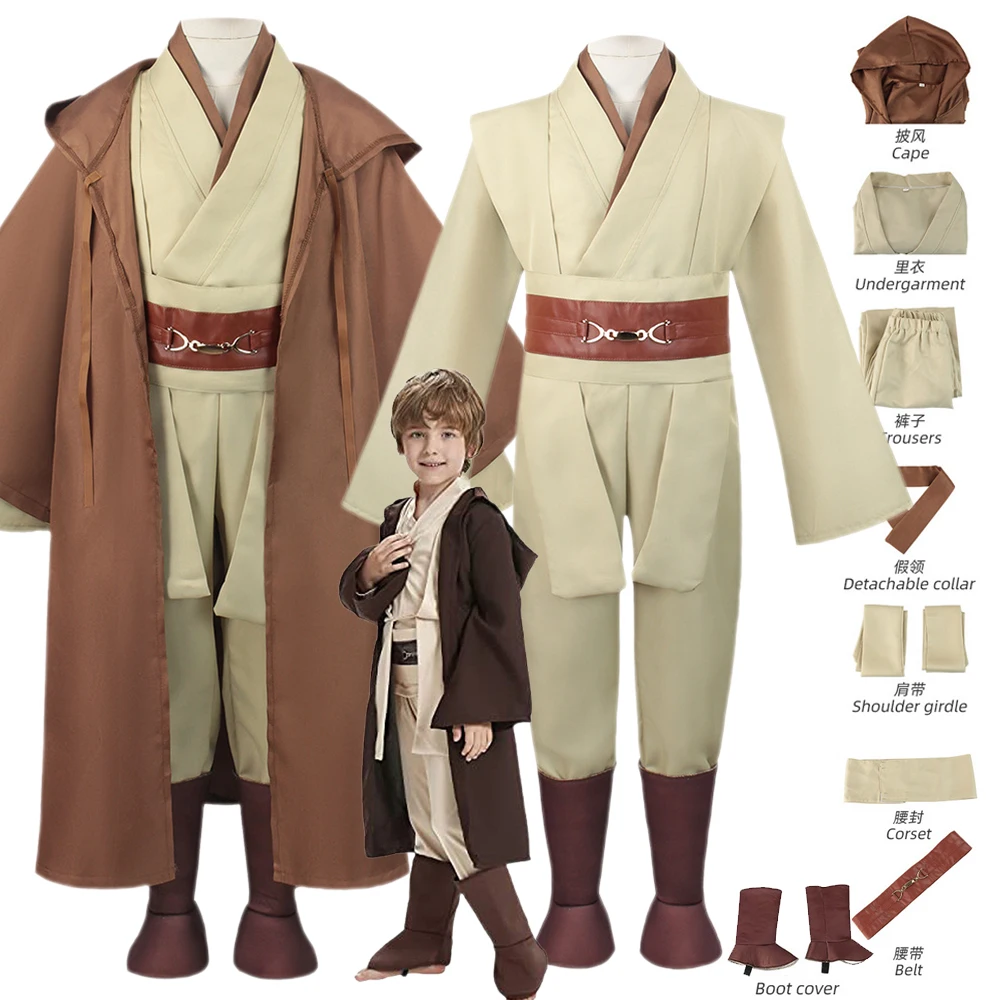 

Adult Kids Jedi Cosplay Uniform Obi Wan Cloak Kenobi Costume Men Boy's Knight Tunic Full Set Halloween Anakin Skywalker Outfits