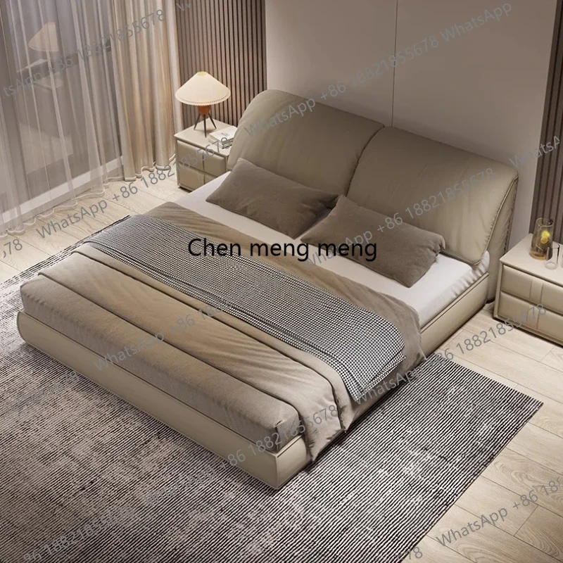 

F5822 Italian Full Size Double Bed Head-layer Leather Master Bedroom Wedding Bed Home House King Size Queen Frame Furniture