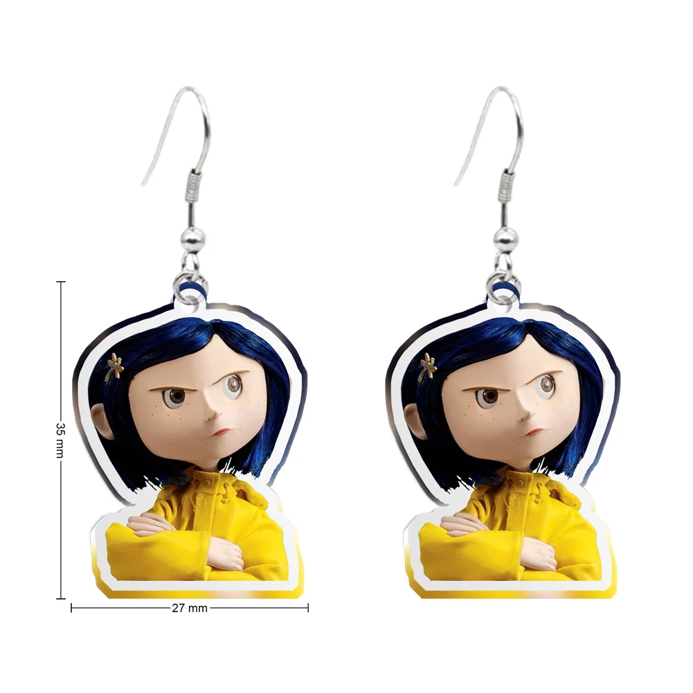 ต่างหู Coraline น่ารักขายดีการ์ตูนที่สร้างสรรค์ตัวละครในภาพยนตร์ต่างหูต่างหูรูปหยดน้ำโคมไฟอะคริลิกหูเครื่องประดับ