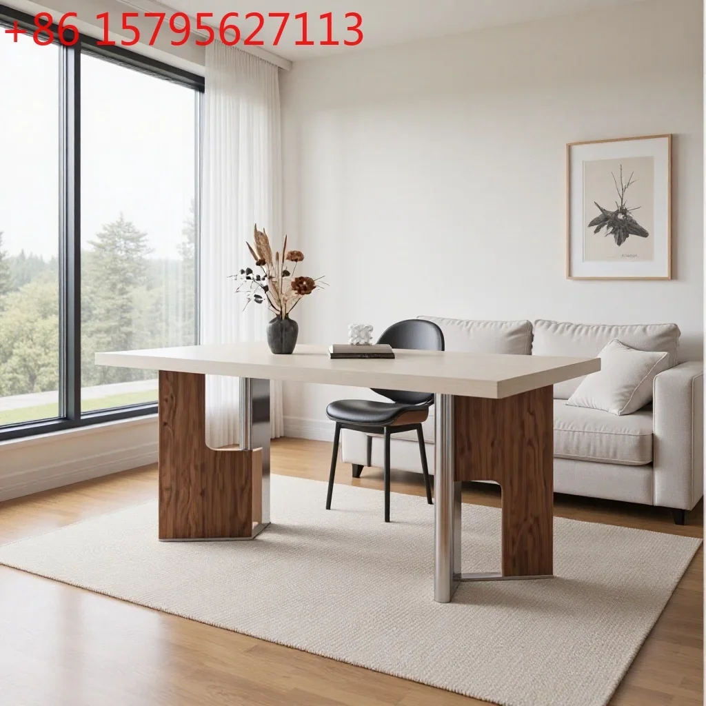 Source factory direct sales light luxury rose gold creative dining table modern stainless steel marble high-end designer models