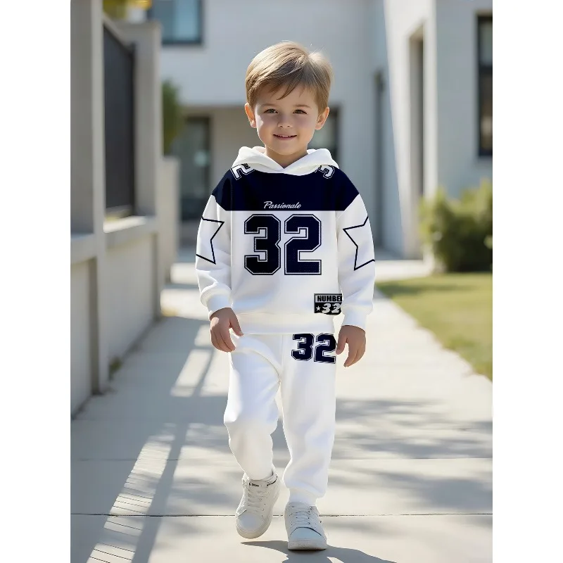 Unisex Toddler Hooded Jogger 2Pcs Tracksuit, Comic Pop, No.32 Sport, Stripe Eagle, Spider Web, Retro Flag, USA Star Kids Outfit