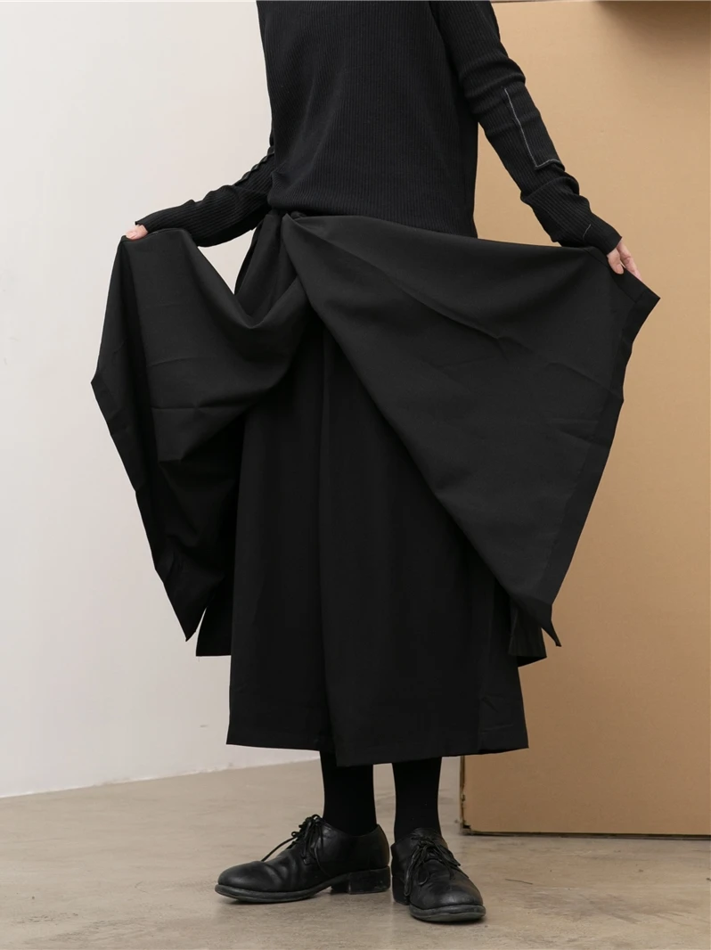 Sunyvonne Asymmetric Wide Leg Pants Skirt Nine Points Multi-layered Overlap  Original Style Casual Trousers for Women
