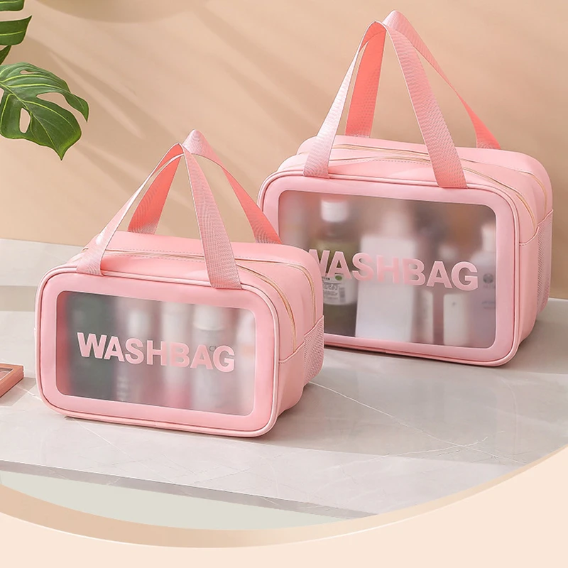 Transparent Cosmetic Bag Translucent Pu Frosted Bath Swimming Organizer Bag Large Capacity High Value Travel Wash Bag