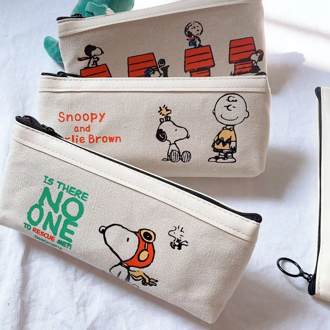 New Snoopy Charlie Brown Anime Cartoon Canvas Pen Bag Creative Kawaii Student Stationery Bag Cute Ins Storage Bag Gift Wholesale