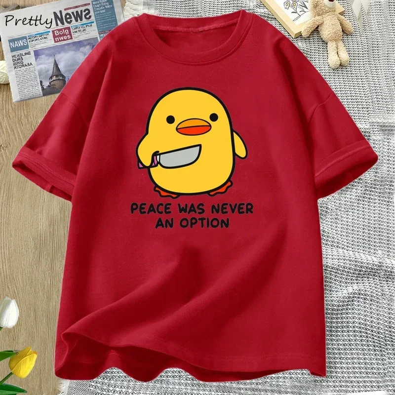 Peace Was Never An Option Cute Animal Tshirt Funny Goose Graphic T Shirts Summer Casual Short Sleeve Tops Women Clothing Fashion
