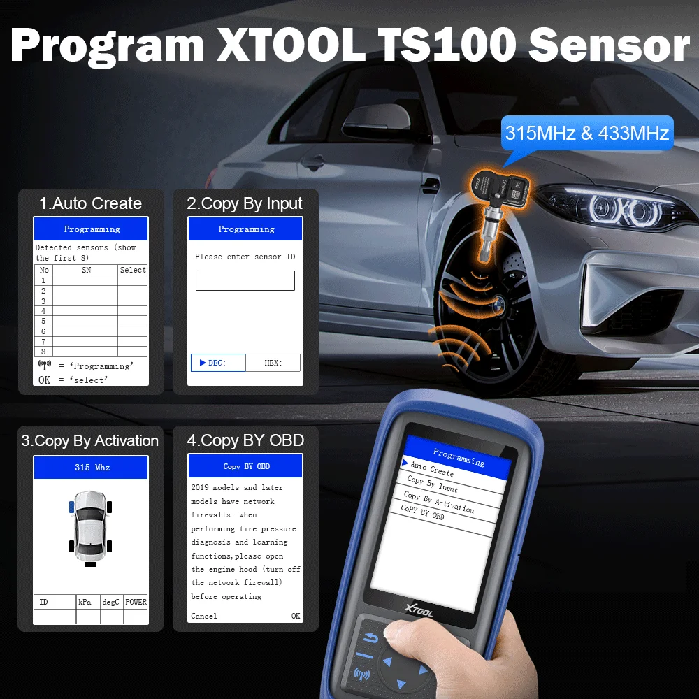 XTOOL TP150 TPMS Programming Tools For 315Mhz & 433Mhz Sensors Tire Pressure Reset Tool Sensor Activation Lifetime Free Update