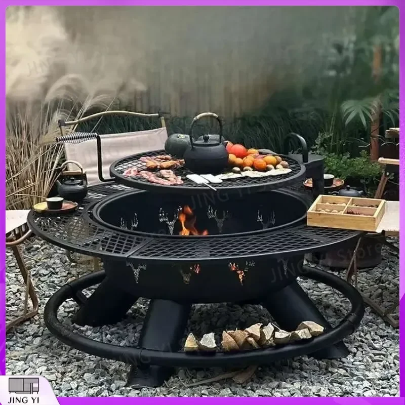 CX010AJ Portable Outdoor Charcoal Grill BBQ Grill for Camping Patio Backyard Fireplace Table Wood Heater Heavy Duty Brazier