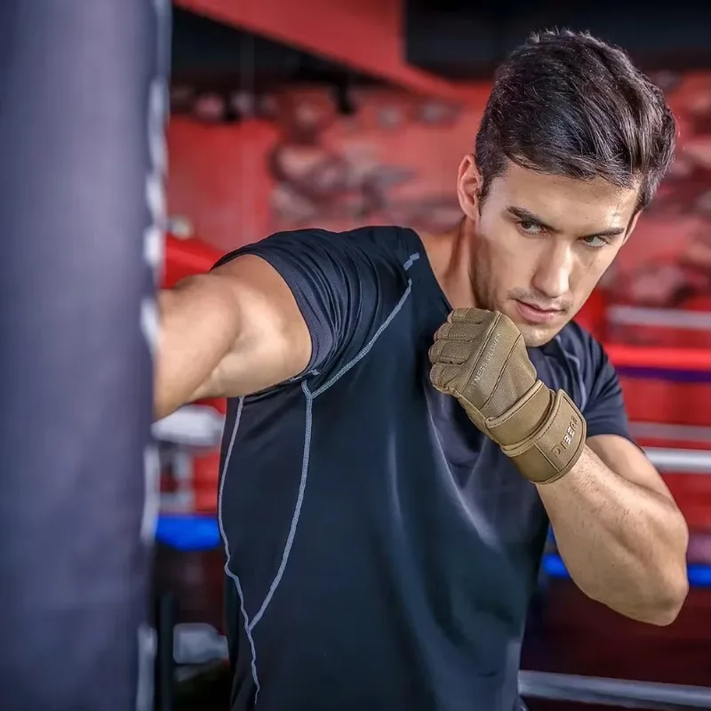 Guantes de entrenamiento con mancuernas para levantamiento de pesas, guantes antideslizantes de medio dedo para culturismo y gimnasio, ejercicio de entrenamiento Crossfit para hombre