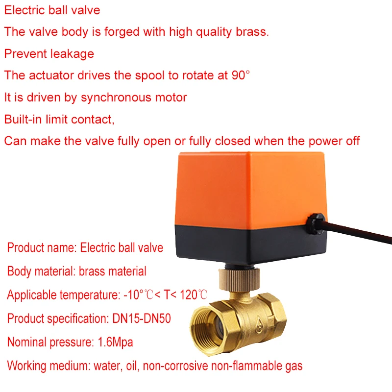 DN15/20/25/32/40/50  AC220V Brass Electric Ball Valve Three Wire Two Control 2-way 3-way Solenoid Valve with Actuator