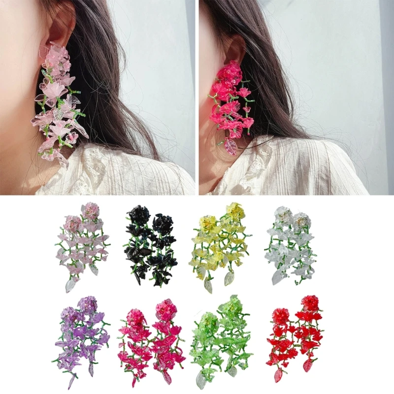 Vibrant Flower Dangle Earrings Flowers Ear Pendants Floral Shaped Eardrop Decor 066C