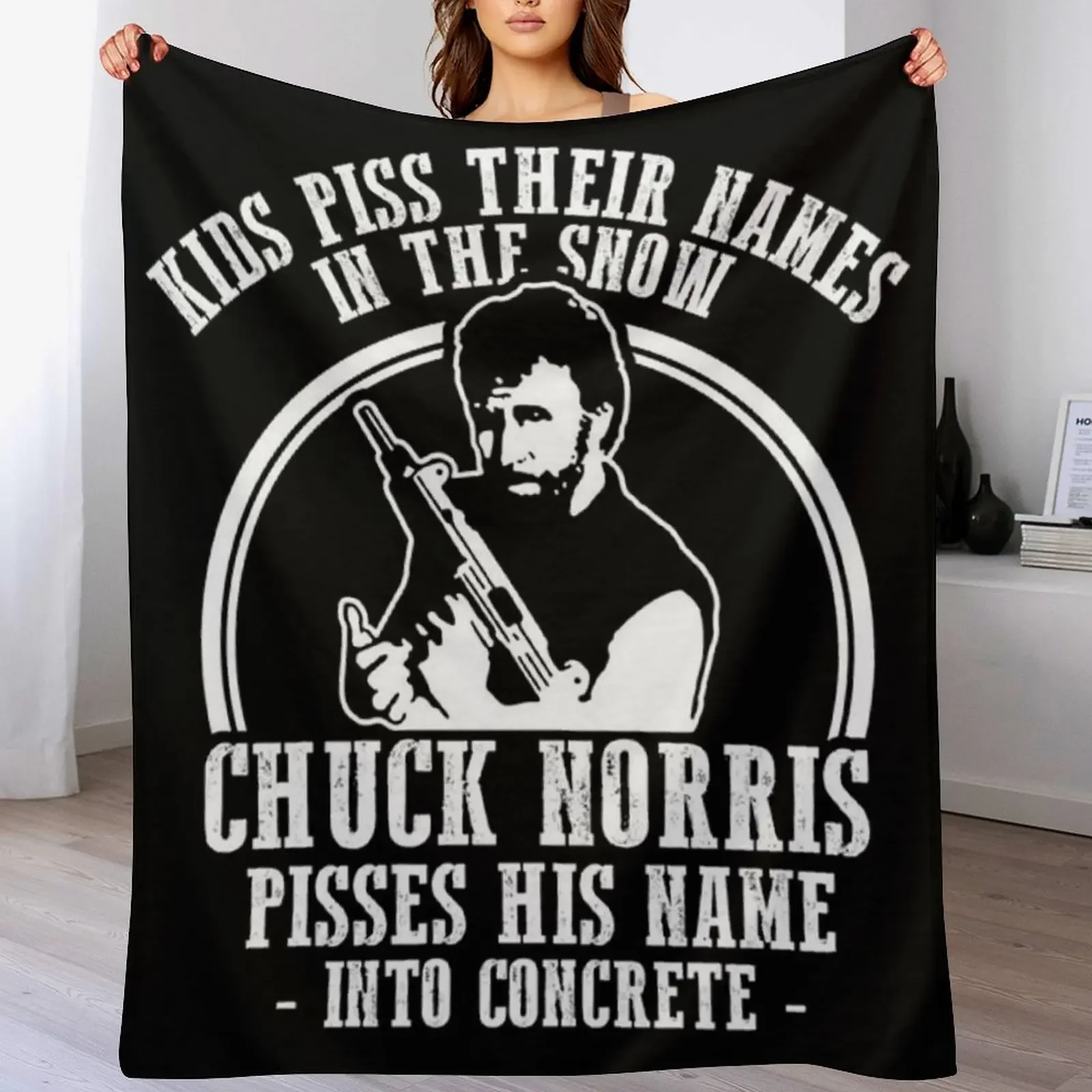 

Chuck Norris Pisses His Name Throw Blanket Hairys bed plaid Luxury Throw Blankets