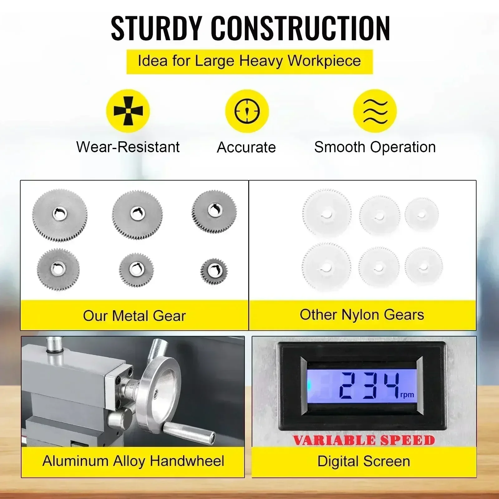 VEVOR مخرطة معدنية صغيرة 220x600 لخيوط التروس المعدنية عالية الدقة 4 بوصة 3 الفك تشاك للأشياء المربعة والمستديرة #3