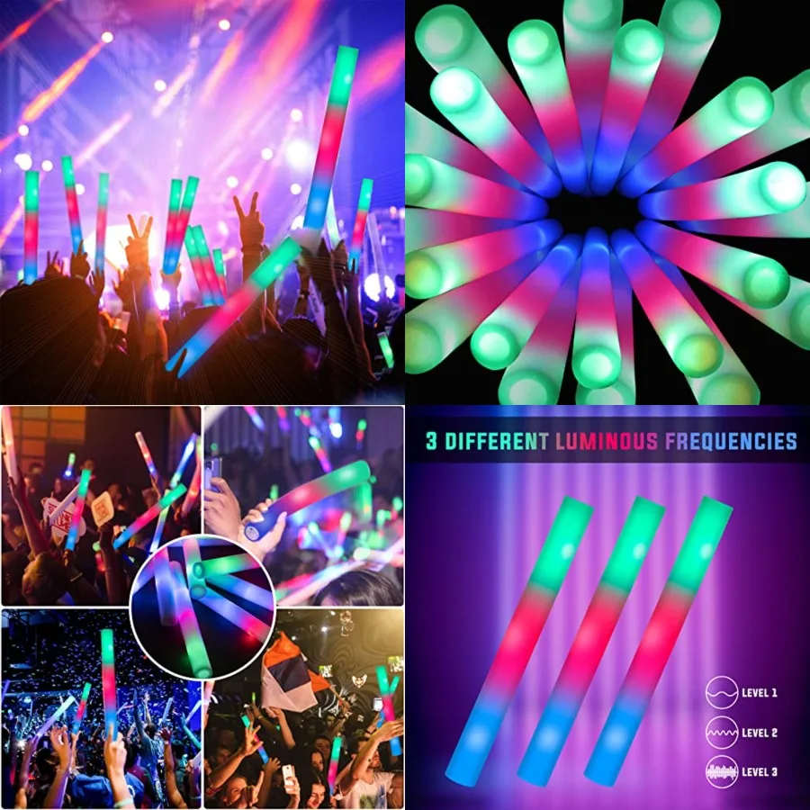 

100 Pack LED Glow Sticks for Wedding, Bulk Foam Glow Sticks with 3 Modes Colorful Flashing, Glow Stick Bulk Party Pack for Wedd
