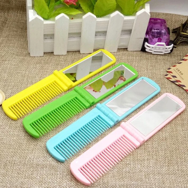 Professional Folding Hair Comb Travel Hair Comb Portable Fold Hair Brush Mirror Compact Pocket Size Purse Travel Comb