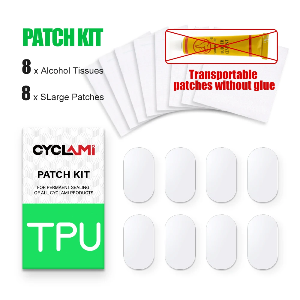 CYCLAMI Fahrradschlauch-Reifenflicken, Reparaturset, 8-teilig, Rennrad, MTB, Klapprad, TPU-Material, leistungsstark, ohne Kleber