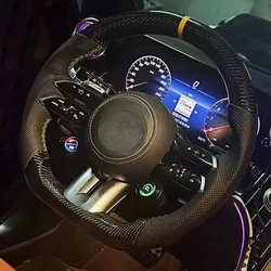 Custom Car Steering Wheel Cover Genuine Carbon Fiber Leather For Mercedes benz AMG GT E63 EQE 43 53 SL43 Avant Steering Wrap