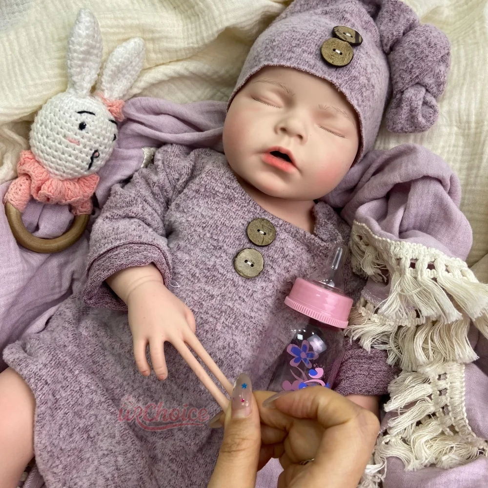 50cm Full Body Soft Silicone Reborn Girl Closed/Open Eyes Doll Lifelike Visible Veins Weighted Newborn Doll for Role Play Toy Christmas Gift