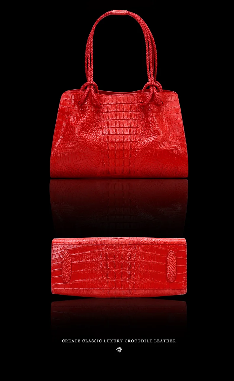 Luxury Genuine Leather Women\'s Handbags Red Crocodile Pattern Lady Tote Bag Fashion Travel Portable Shoulder Underarm Bags