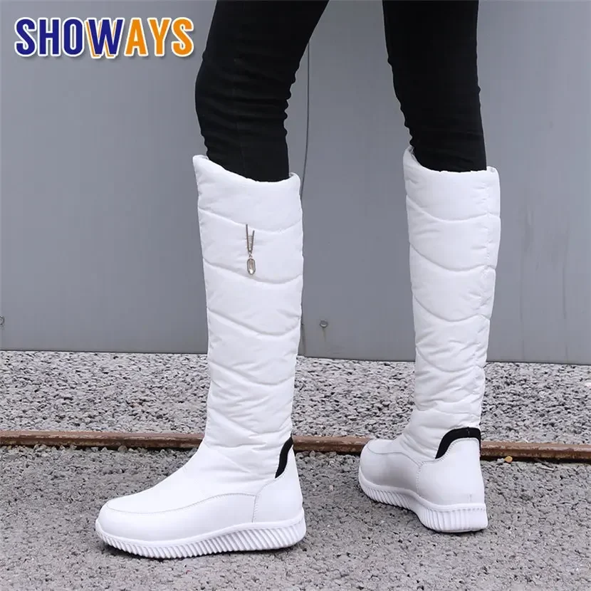 

2025 теплые плюшевые женские зимние ботинки из натуральной кожи, белые, красные, повседневные дорожные женские зимние сапоги до колена с кристаллами и кристаллами