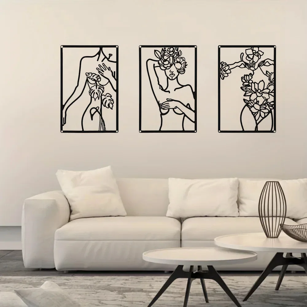 

Crafts 3pc Minimalist Abstract Woman Wall Art - Metal Line Drawing Home Decor in Bedroom Bathroom Wall decor metal wall hanging