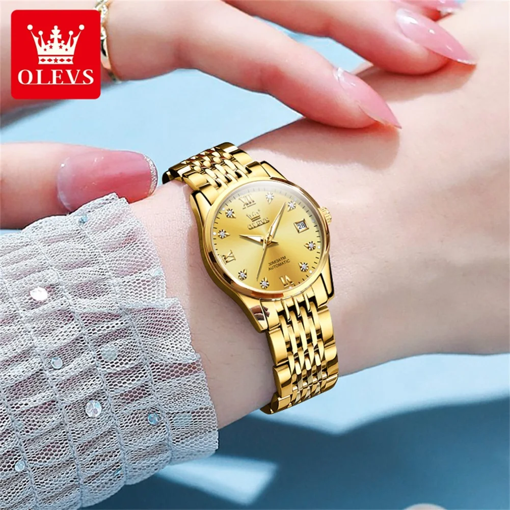 OLEVS 6673 Women Watch Luxury Elegant Mechanical Watch Date Watches For Women Stainless Steel Bracelet Set Box Original Reloj