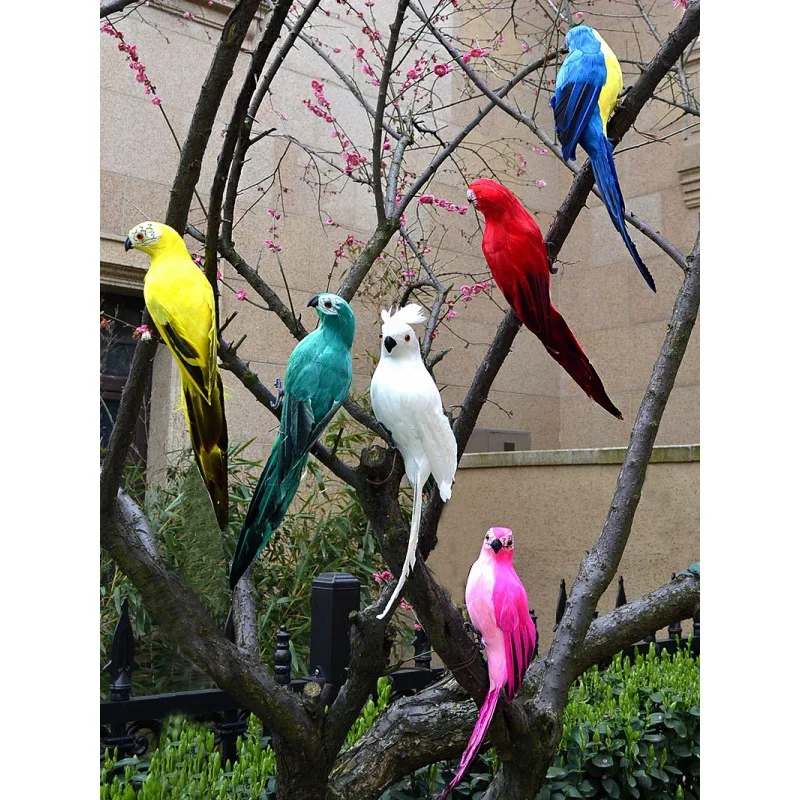 25/35cm Handmade Simulation Parrot Creative Feather Lawn Figurine Ornament Animal Bird Garden Prop Decoration