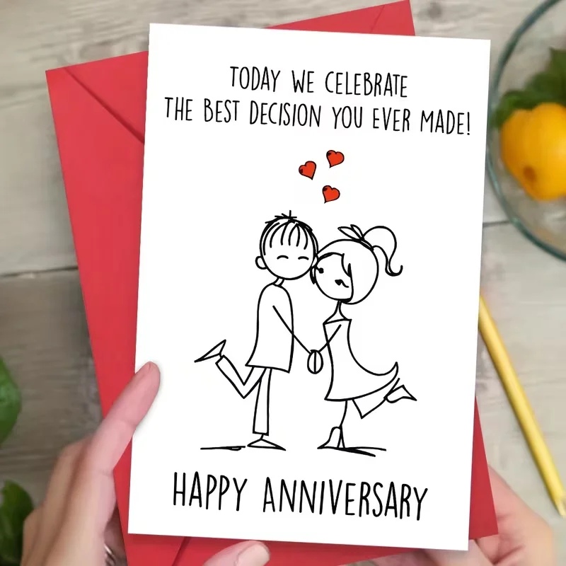 Humorvolle Glückwunschkarte zum Jahrestag, „Beste Entscheidung Aller Zeiten“-Paar-Design, Süße & Witzige Grußkarte für den Partner – Detail 3