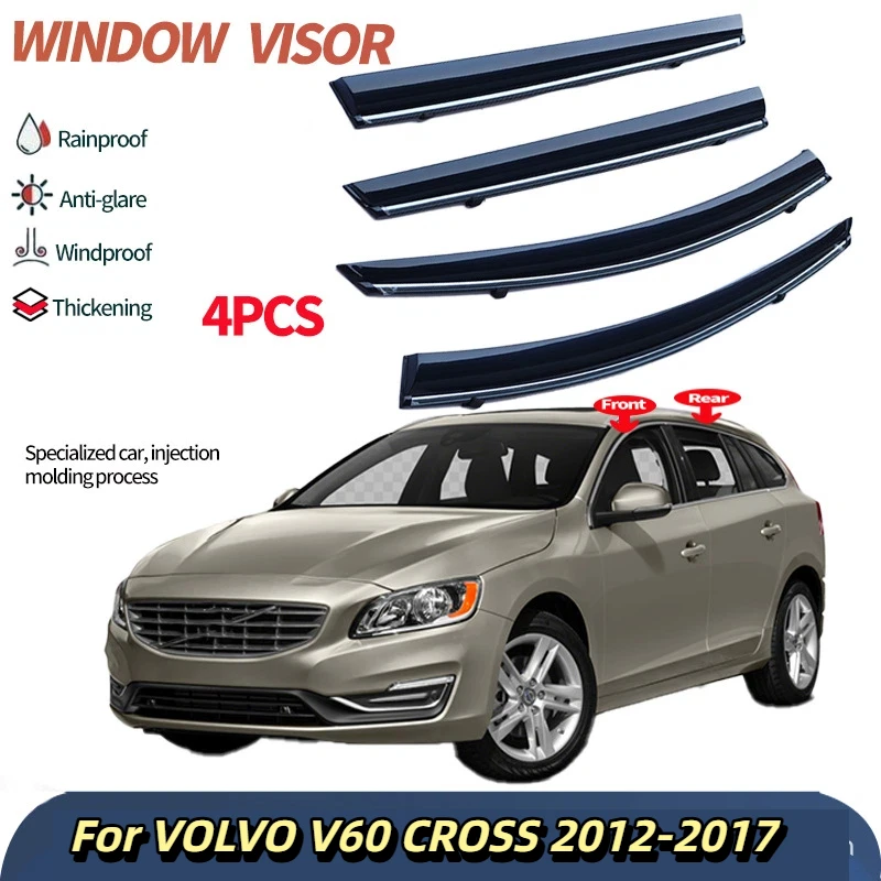 

For VOLVO V60 CROSS 2012-2017 Window visor,Window rain shield with silver bright stripe