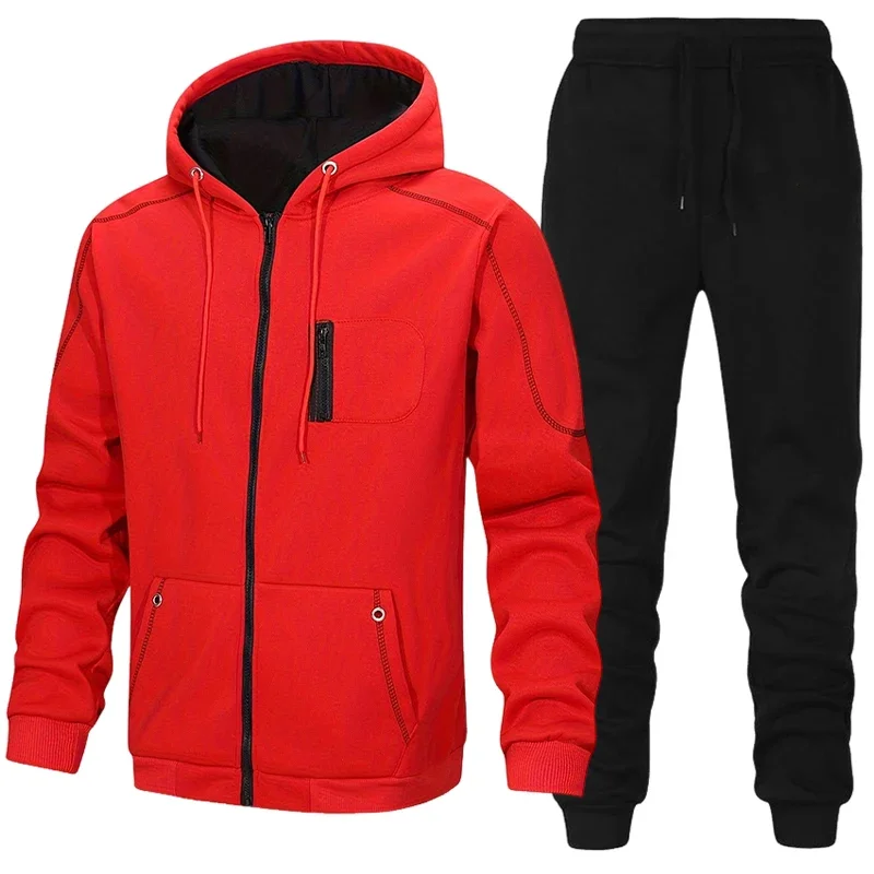 Fashion Men's Tracksuit Casual Hoodie Sweatshirts Coat Outdoors Sports Jogging Clothing Autumn Winter Single Zipper Jacket Pants view 3