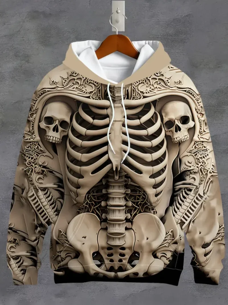 Men\'s casual 3D printed skull graphics hoodie, drawstring comfortable super Dalian hoodie sweatshirt spring and autumn clothin