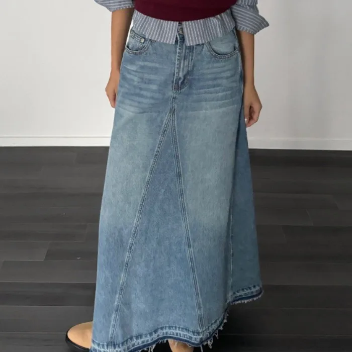 ZHISILAO New Trumpet Long Denim Skirt Women Vintage Classic High Waist A-line Jeans Skirt Autumn 2024