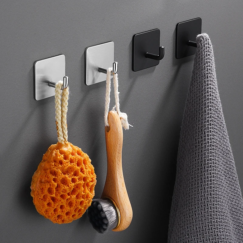 Ganchos de acero inoxidable sin perforaciones, colgadores de pared sin huellas, ganchos adhesivos fuertes, bastidores de pared, ganchos para ropa detrás de las puertas del baño
