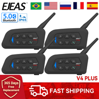 4PCS EJEAS V4 PLUS Motorcycle Helmet Intercom 4 Riders Bluetooth Headset Full Duplex Comunicador Microphone Headphone Waterproof