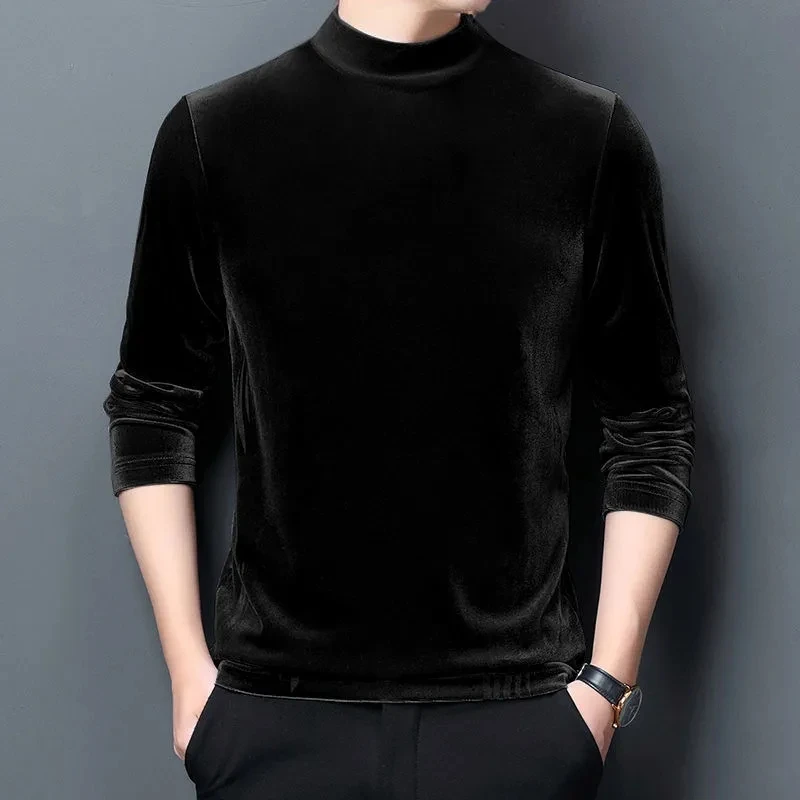 

Men's Gold Velvet Sweatshirt Thick Long Sleeve Hoodie Thermal Underwear Base Shirt Dad's Style Casual Fashion Polyester Fabric