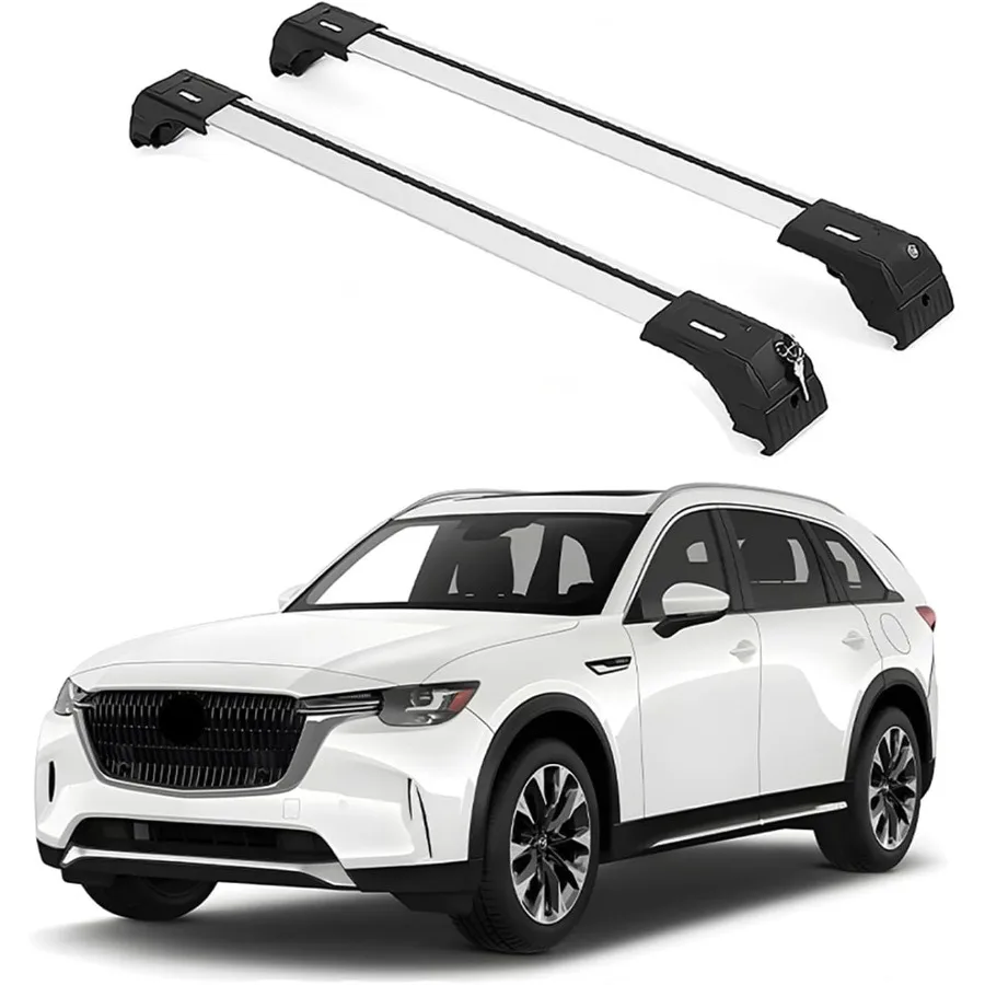 قضبان متقاطعة لرف السقف لـ 20242025 Mazda CX90 CX90 PHEV أشرطة متقاطعة من الألومنيوم مع قفل مضاد للسرقة لسطح السطح متوافق مع Flus #1