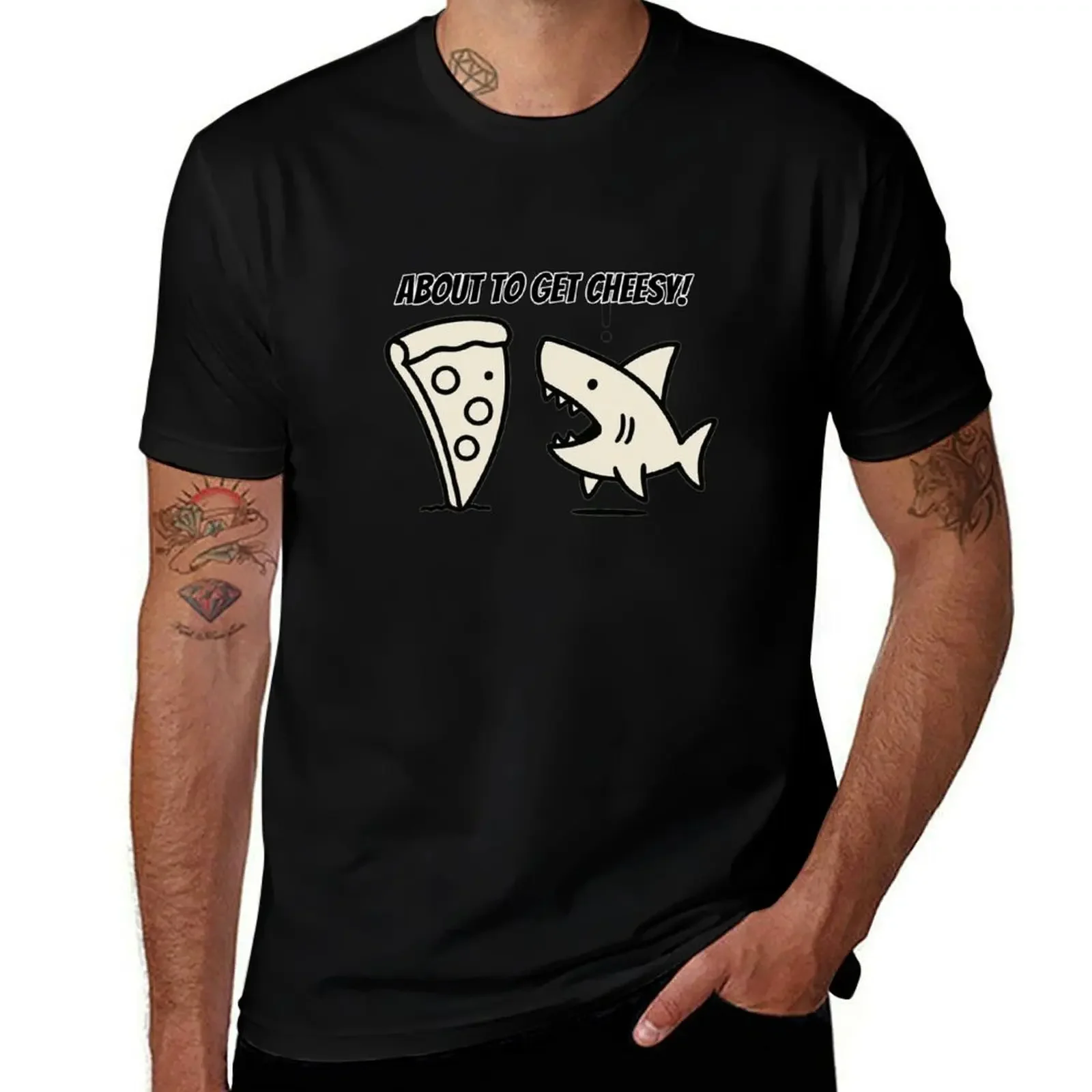 

About To Get Cheesy - Shark & Pizza Fun T-Shirt plus size tops cute clothes funny costumes anime shirts men