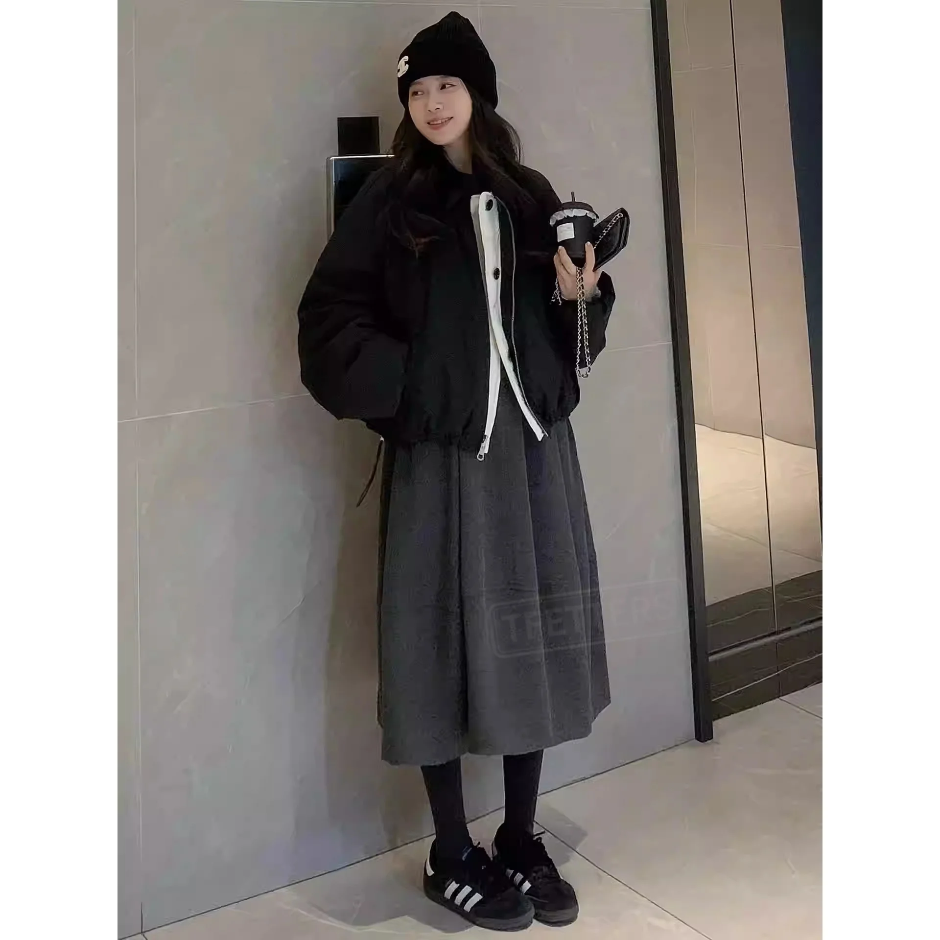 TFETTERS Utumn Winter Women Woolen Midi Skirt Elastic Waist Panel A-Line Long Skirt Korean Vintage Casual Warm Skirt