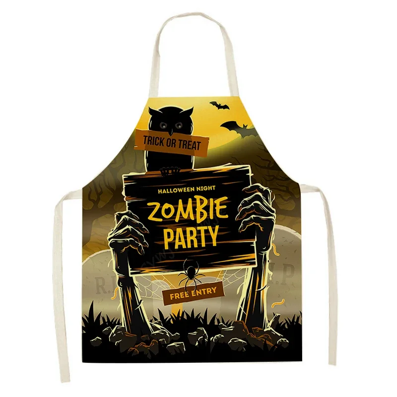 Halloween Spider Web Skull Pattern Adult Kids Kitchen Ghost Festival Dinner Party Cooking Aprons Home Party Stain Resistant Bibs