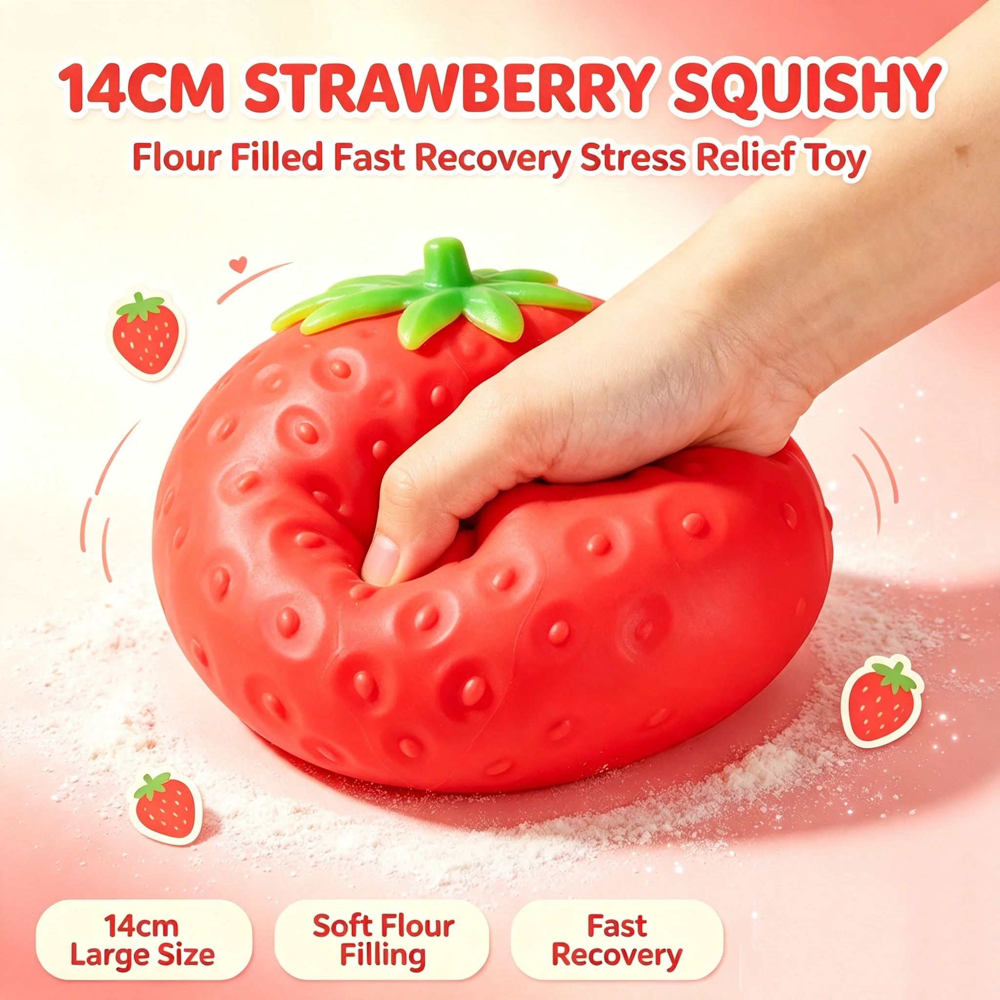 Giant Strawberry Squishy Toy Extra Large Slow Rising Shapeable Fidget Ball Venting Ball for Stress Relief Perfect Adult & Frie