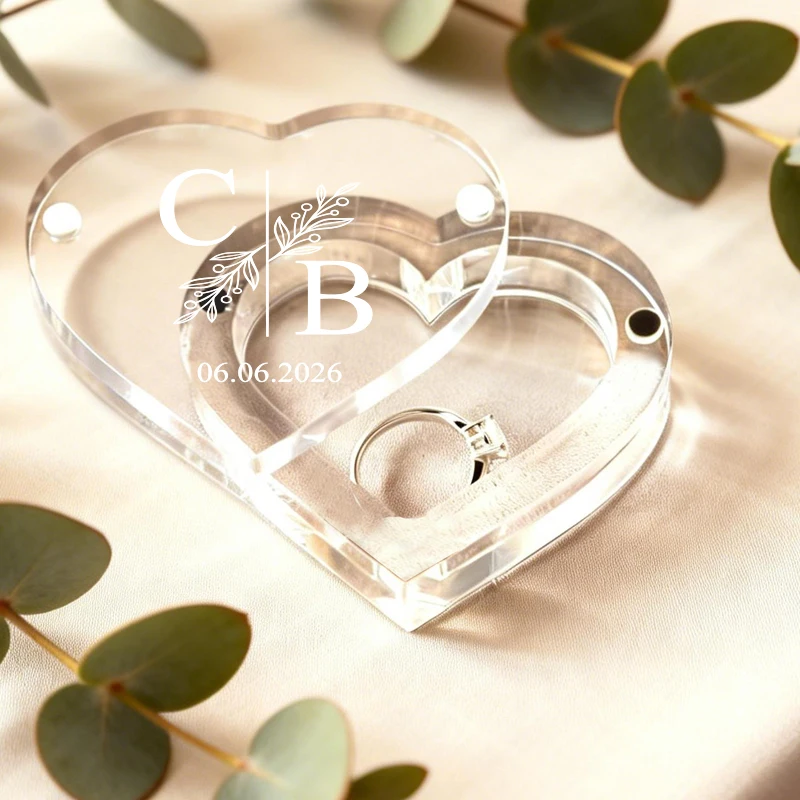 

Heart Transparent Acrylic Jewelry Box Personalized Wedding Ring Box Custom Ring Box for Engagement Ring Box or Gift Ring Box