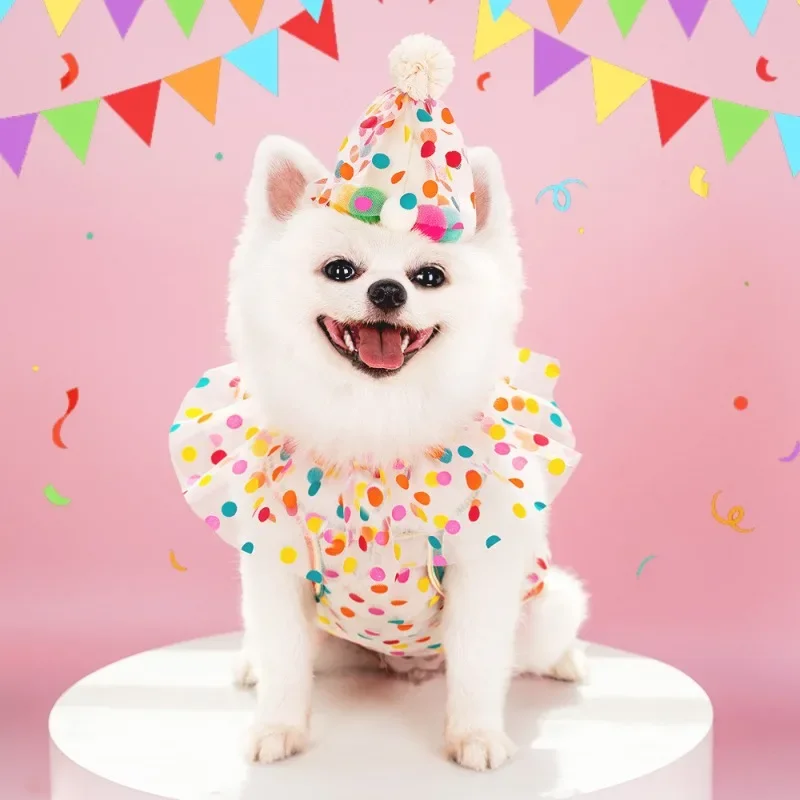 Pet Polka Dot Lace Bib Birthday Supplies Cat and Dog Korean Style Colorful Polka Dot Collar INS Pets Accessories