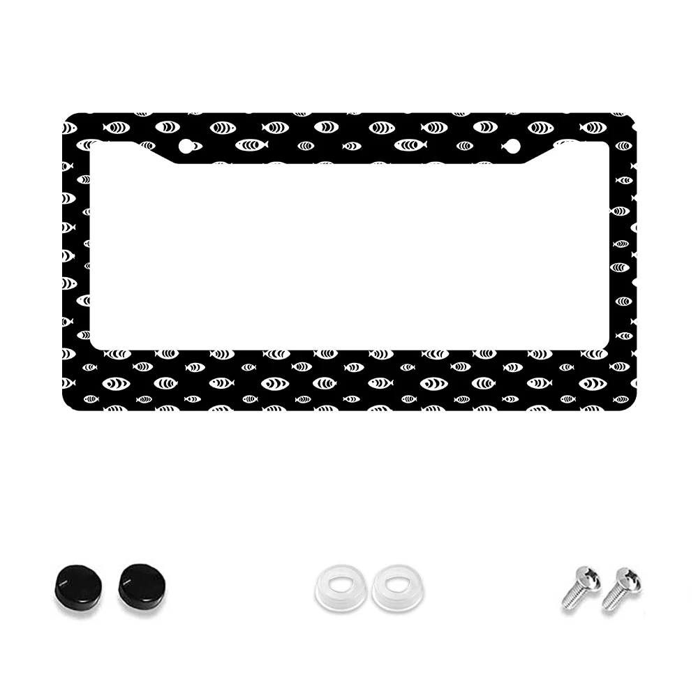 

1pc Black and White Fish Pattern 2-Hole License Plate Frame, Aluminum Material, 6x12 Inches, with Screw Kit, Retro Novelty Car