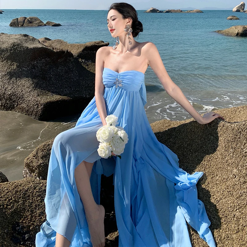 Vacation Fairy Beach Dress Strapless Backless Sanya Travel Outfit High-end Beach Dress