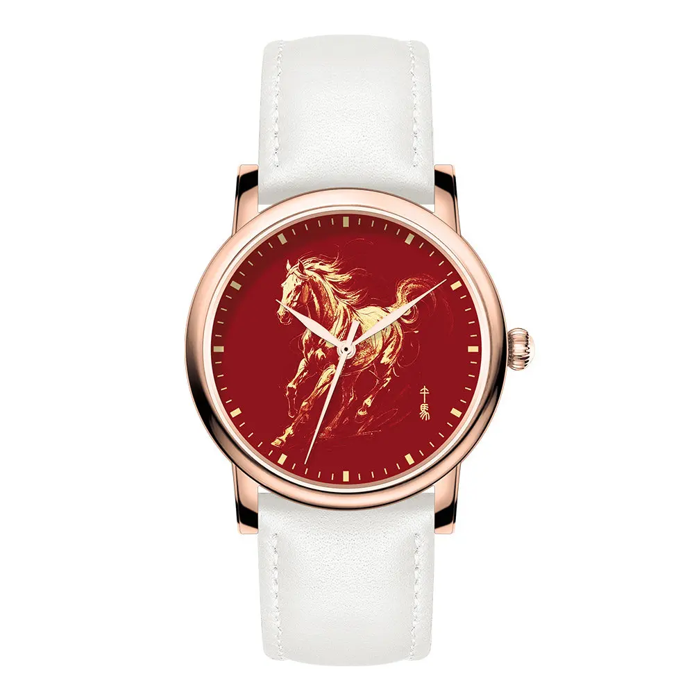 Chi Jun Chen China Red Golden Horse Natal Year Zodiac New Chinese Style Red Custom Couple Gift Watch Men and Women view 4