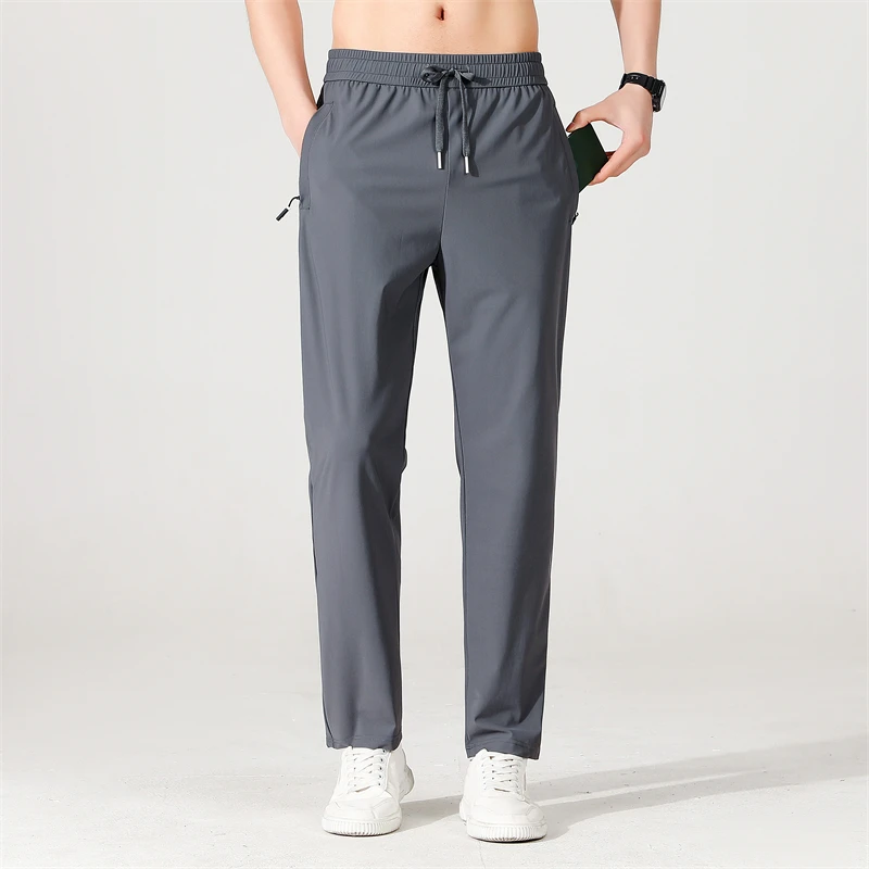 Ice Silk Men's trousers summer thin style business casual pants outdoor stretch breathable straight leg loos Long trousers - Image 5