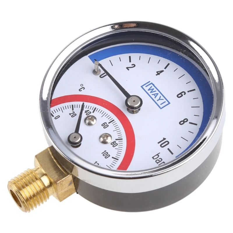 Professional Thermo-manometer Temperature & Pressure Gauge up to 120 C & 10 Bar for Floor Heating System M4YD