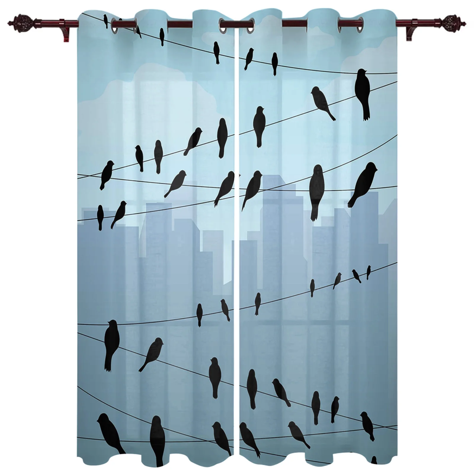 

Patio Curtain Birds City Silhouette Outdoor Curtain For Garden Patio Curtains Bedroom Living Room Kitchen Bath Room Panel Drape