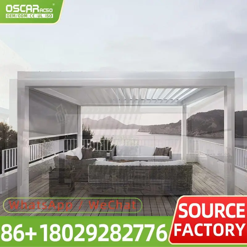 Brown Aluminum Alloy Louvered Pergola 3x6 Waterproof Sun Shade Outdoor Leisure Wall Mounted Gazebo for Balcony Garden pergola